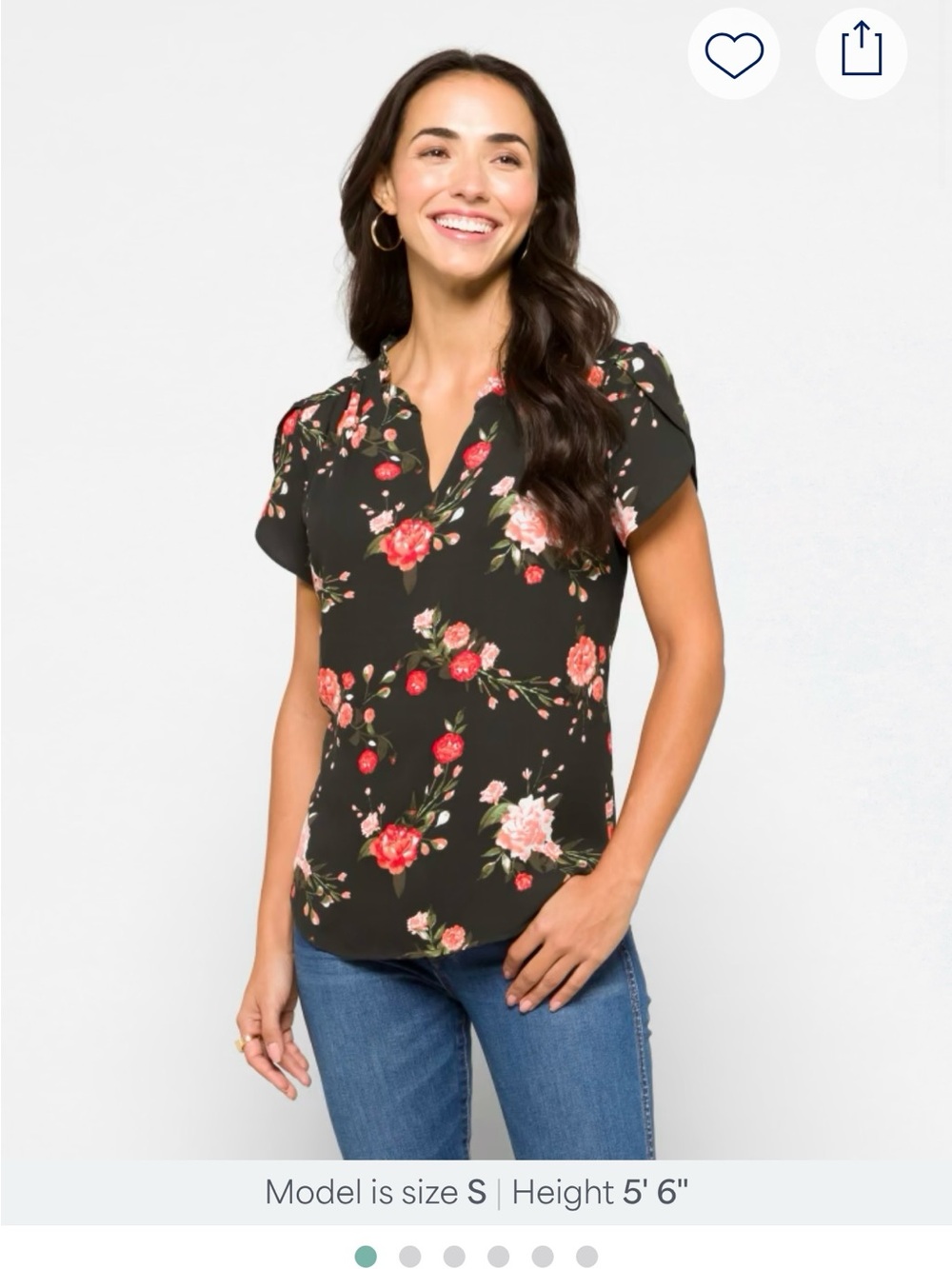 41 Hawthorn Black Floral Split-Neck Short Sleeve Top